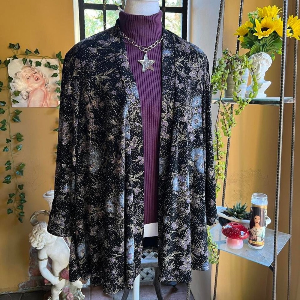 r&m richards metallic floral velvet open jacket